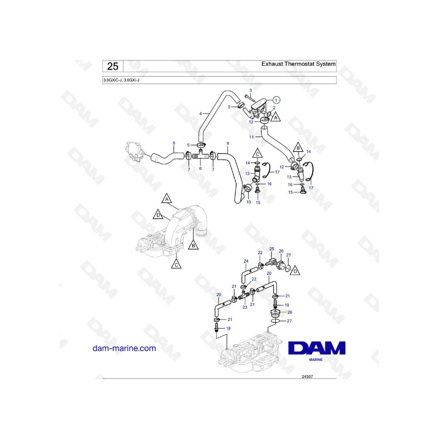 Volvo Penta 3.0L GXI - Exhaust thermostat system