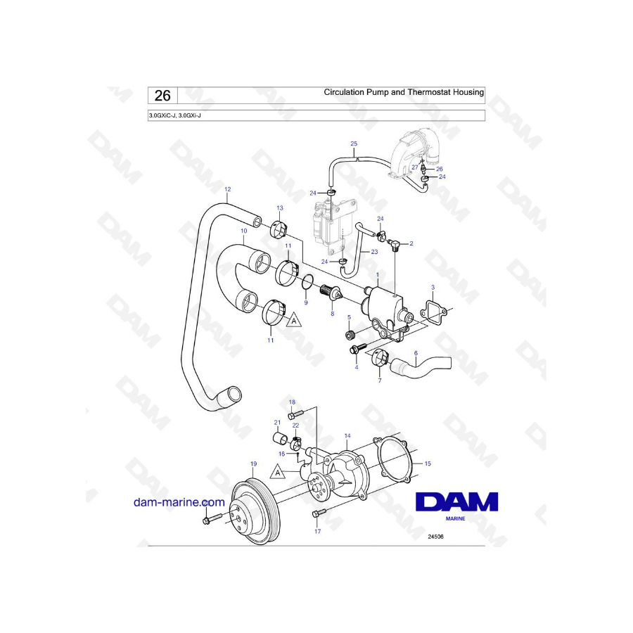 Volvo Penta 3.0L GXI - Circulation pump & thermostat housing