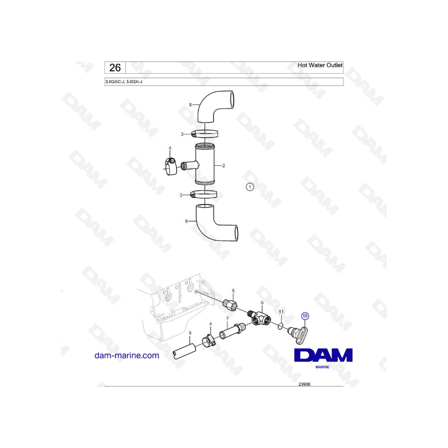 Volvo Penta 3.0L GXI - Hot water outlet