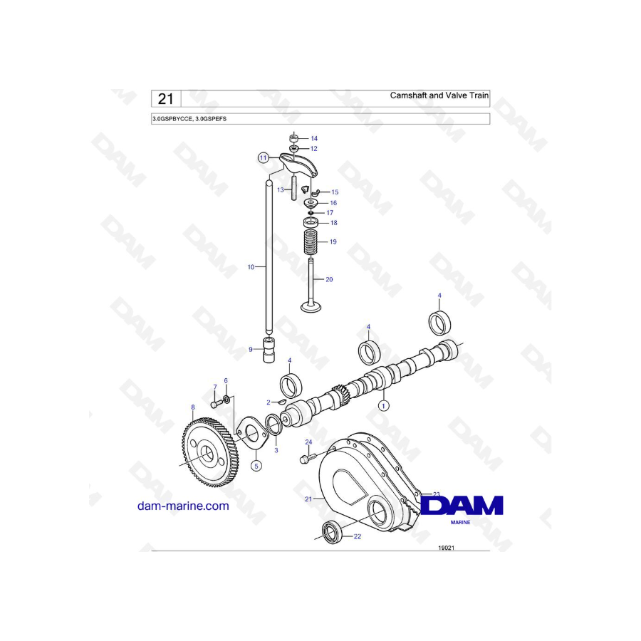 Volvo Penta 3.0L GS - Árbol de levas y tren de válvulas