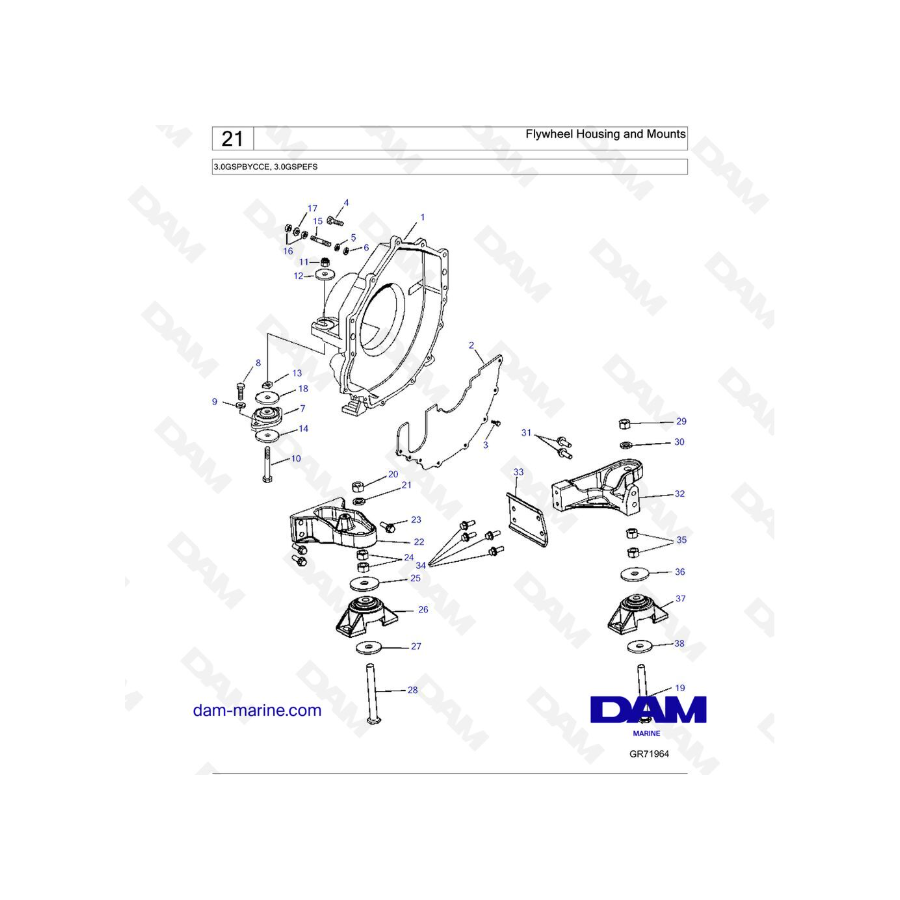 Volvo Penta 3.0L GS - Carcasa y soportes del volante