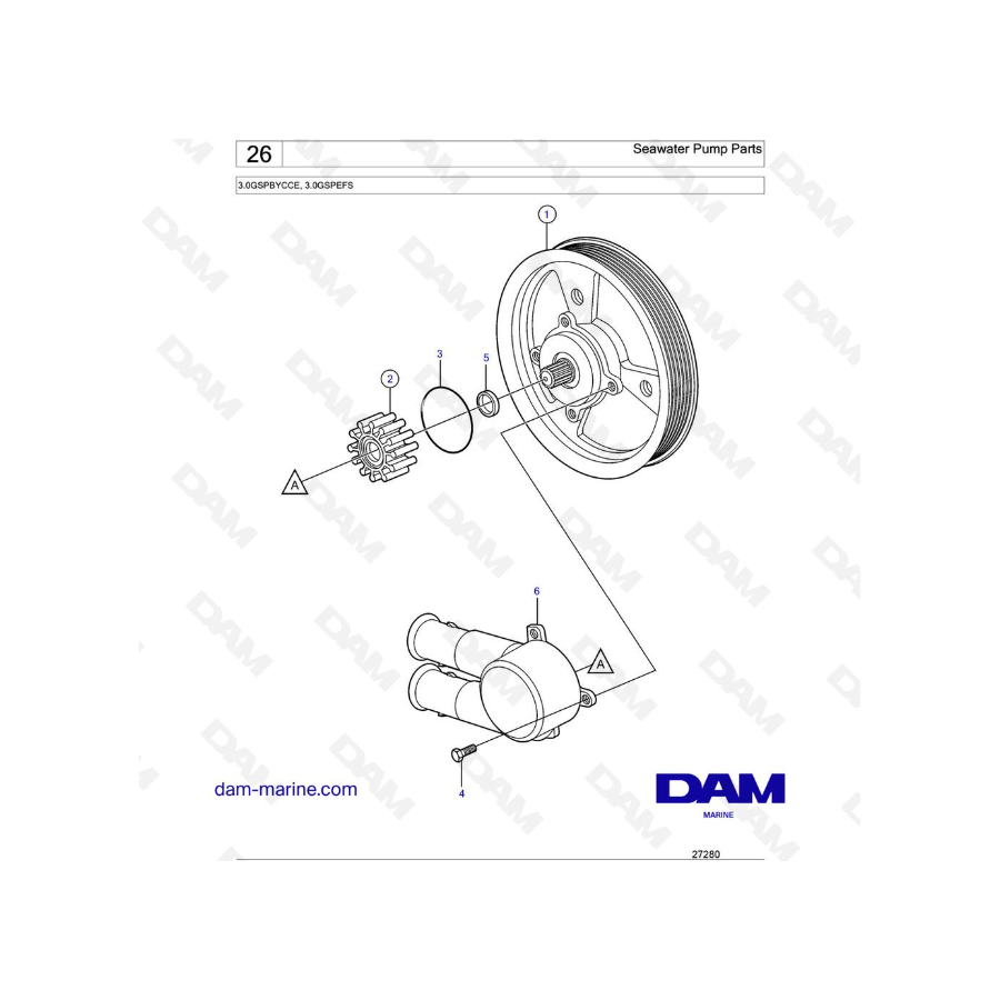 Volvo Penta 3.0L GS - Bomba de agua de mar Repuestos