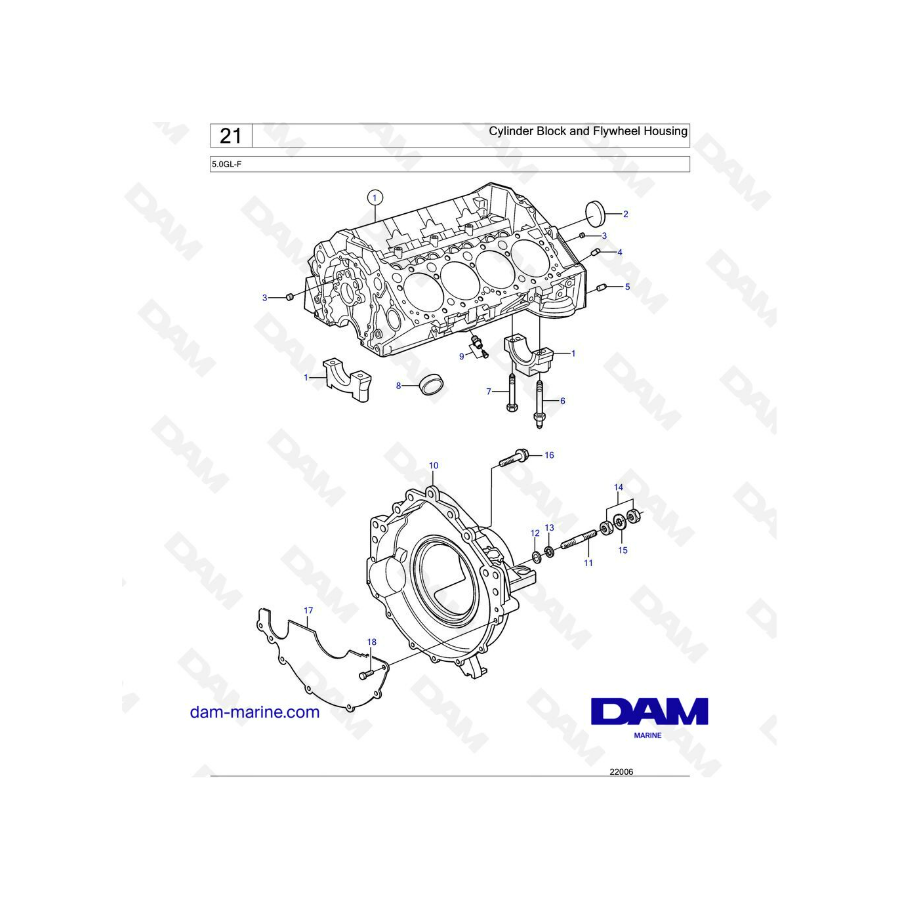 Volvo Penta 5.0L GL - Cylinder block & flywheel housing