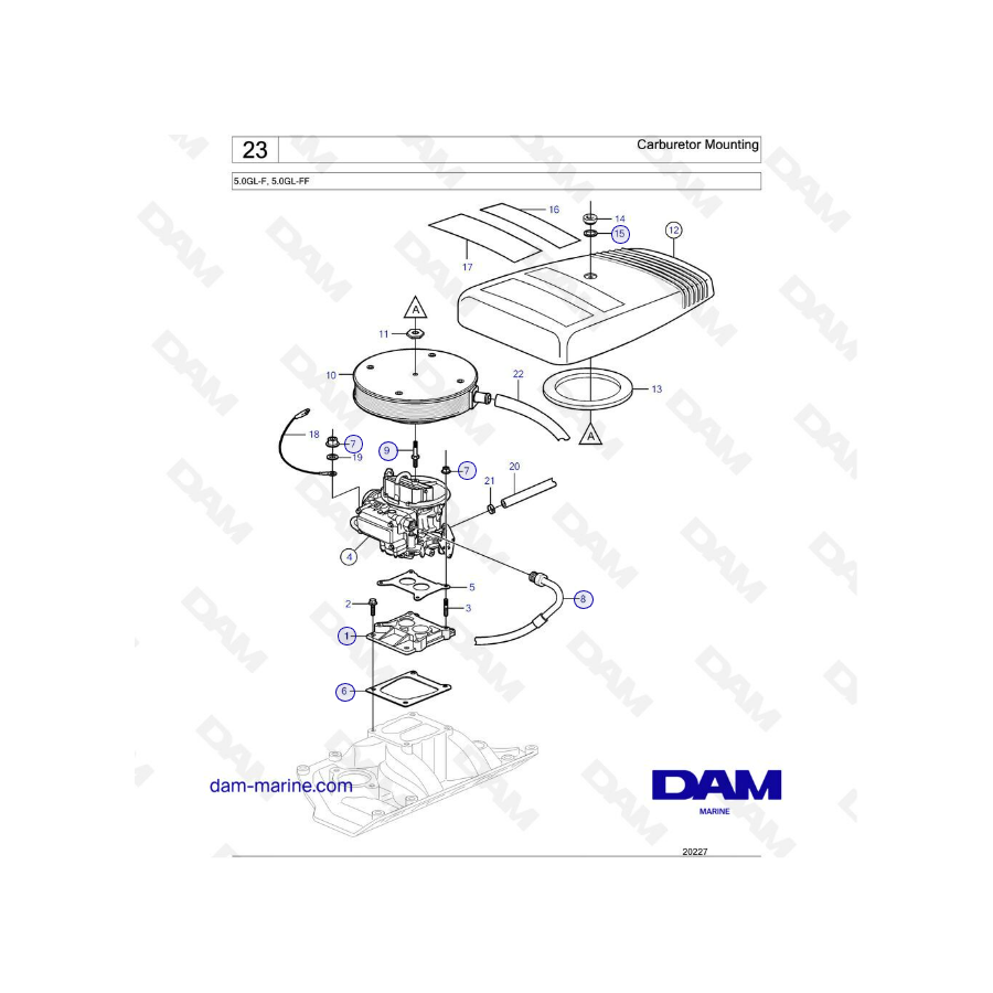 Volvo Penta 5.0L GL - Montaje del carburador