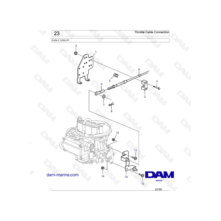 Volvo Penta 5.0L GL - Throttle cable connection