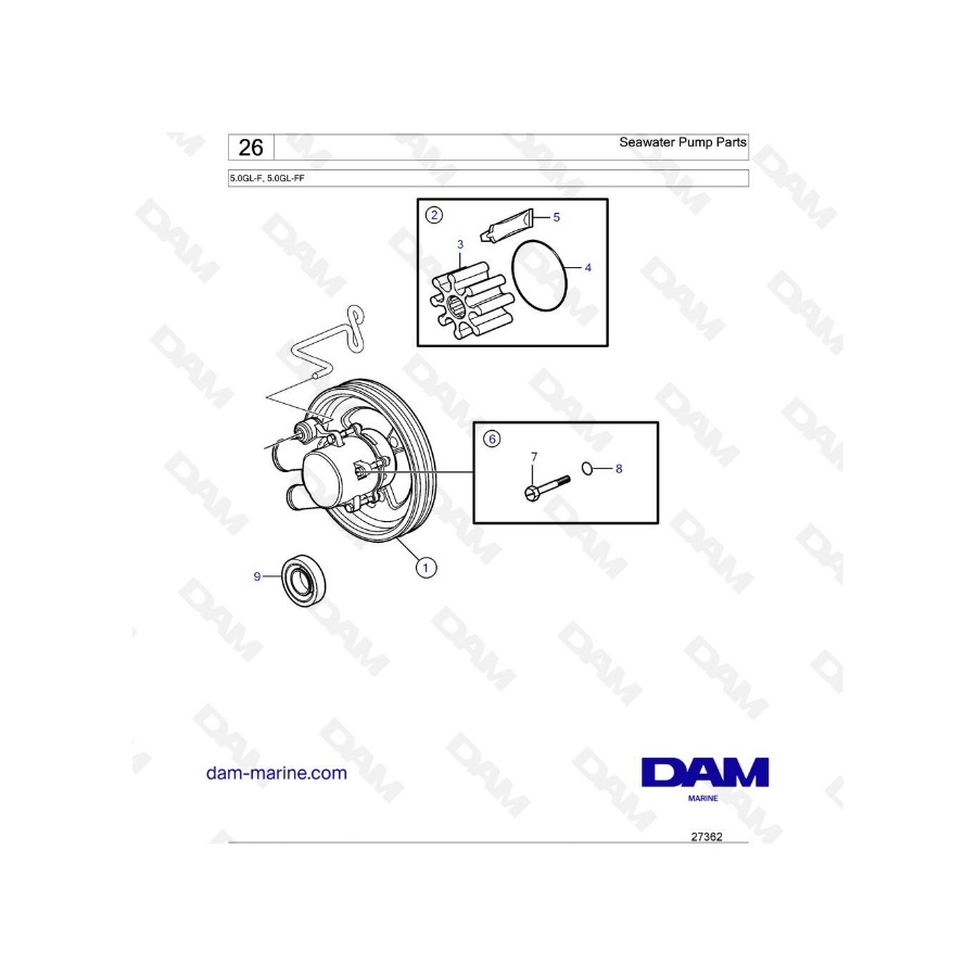 Volvo Penta 5.0L GL - Piezas de bomba de agua de mar