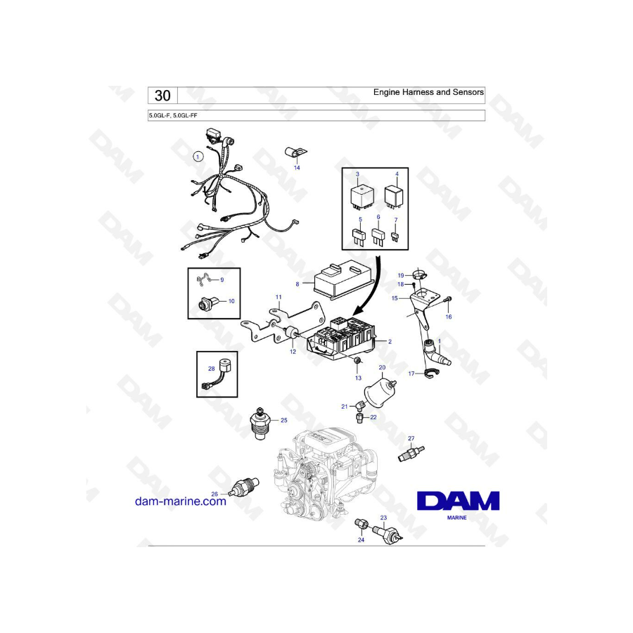 Volvo Penta 5.0L GL - Arnés de motor y sensores