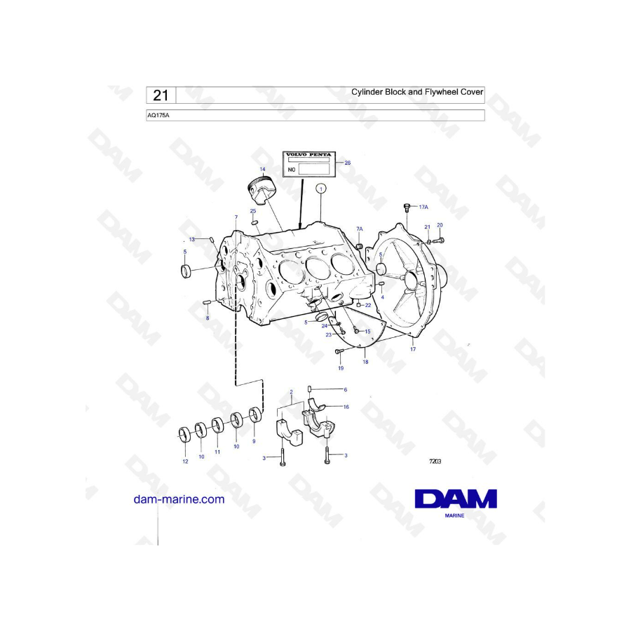 Volvo Penta AQ175 - Bloque de cilindros y cubierta del volante