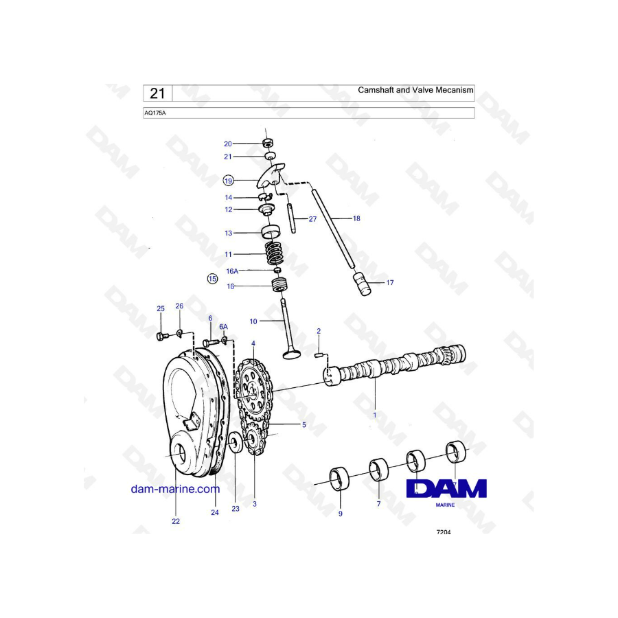 Volvo Penta AQ175 - Camshaft and valve mechanism 