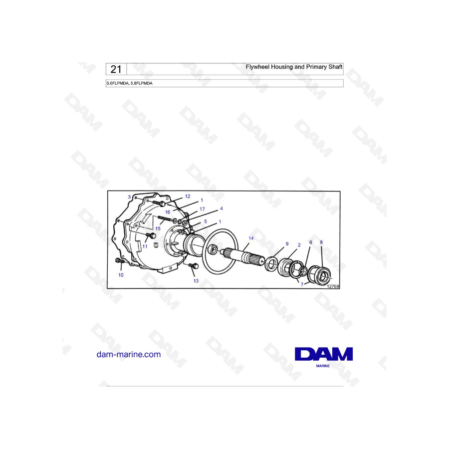 Volvo Penta 5.8L FL - 5.0 FL - Caja del volante y eje primario