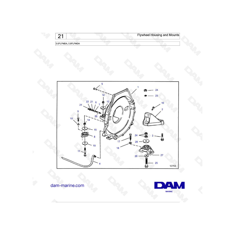 Volvo Penta 5.8L FL - 5.0 FL - Carcasa y soportes del volante