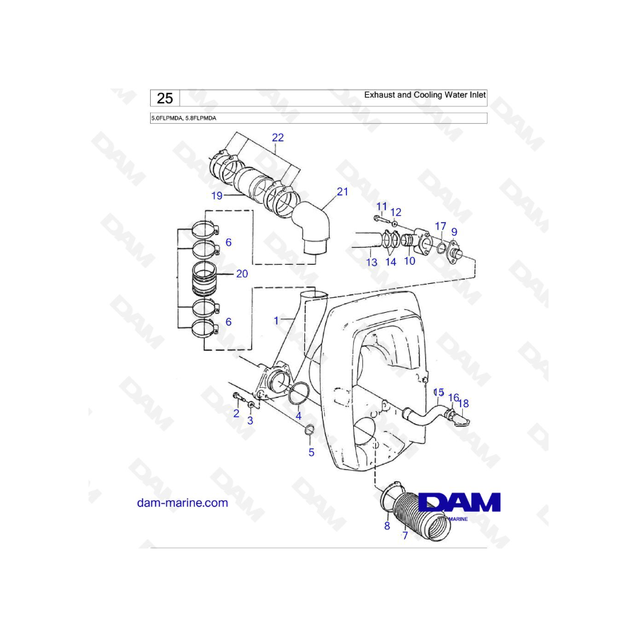 Volvo Penta 5.8L FL - 5.0 FL - Entrada de agua de escape y refrigeración