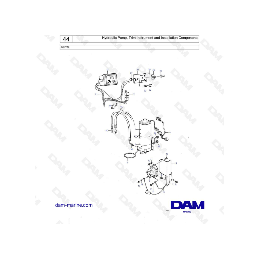 Volvo Penta AQ175 - Hydraulic pump, trim instrument & installation components