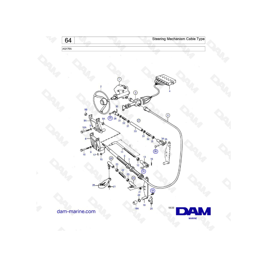 Volvo Penta AQ175 - Steering mechanism cable type