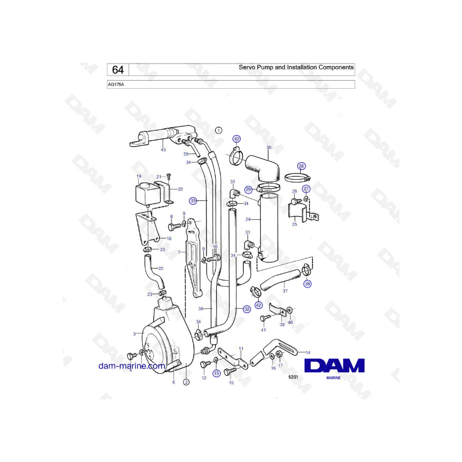 Volvo Penta AQ175 - Bomba servo y componentes de instalación