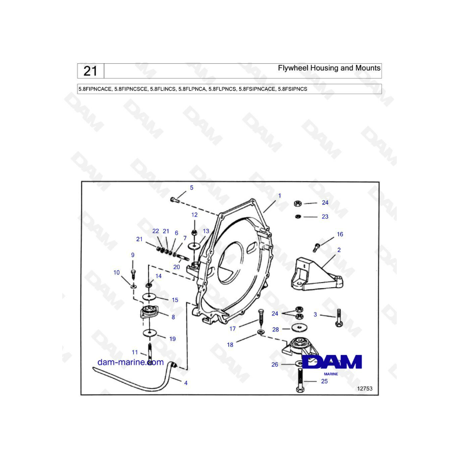  Volvo Penta 5.8L FI - Carcasa del volante y soportes