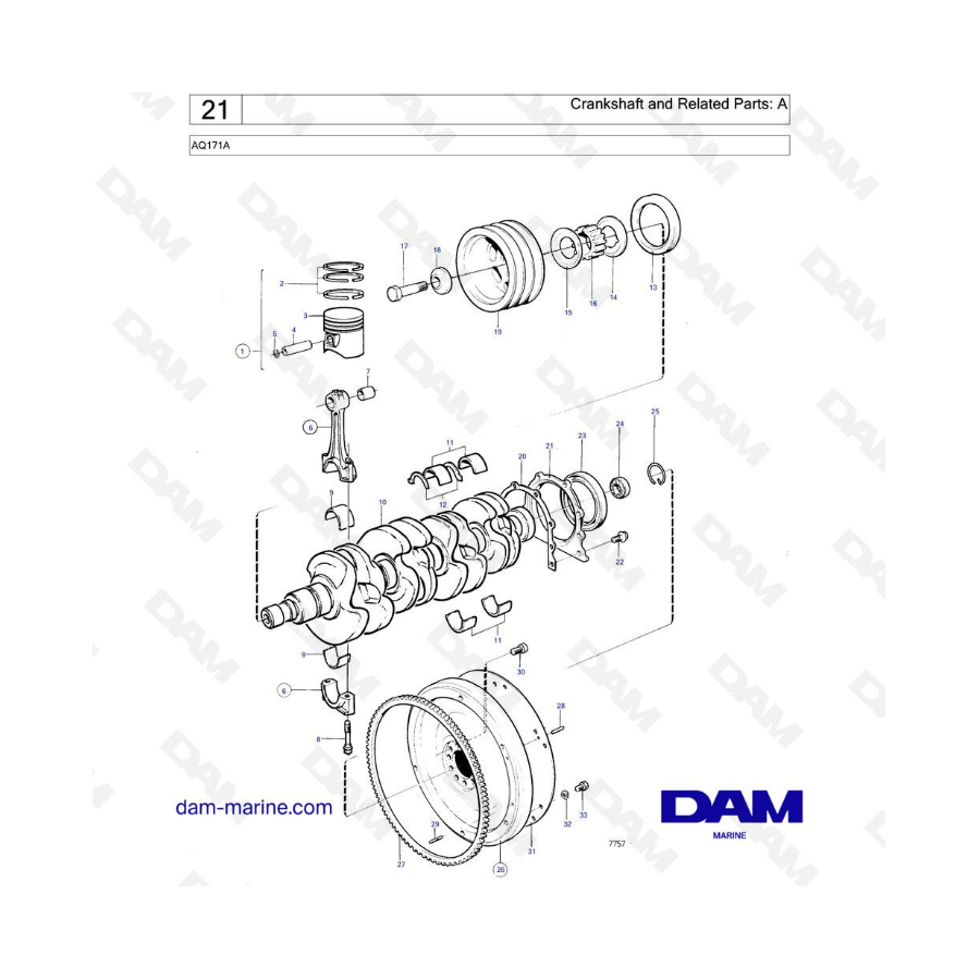 Volvo Penta AQ171A - Cigüeñal y piezas relacionadas