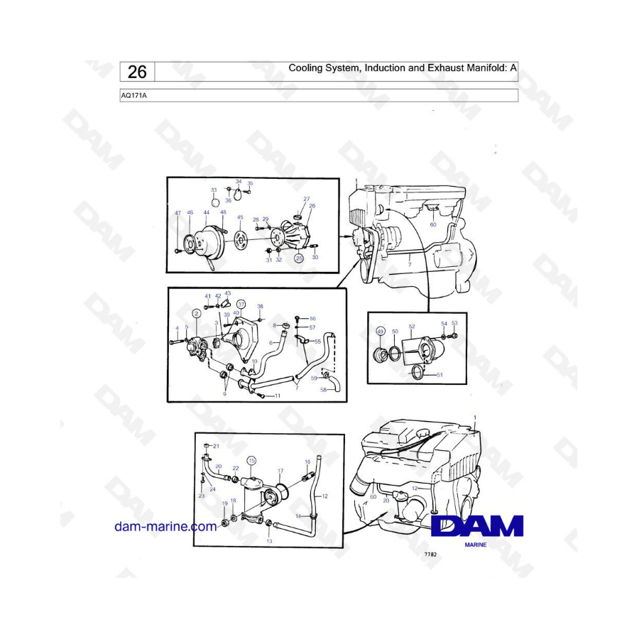 Volvo Penta AQ171 - Cooling system induction & exhaust manifold