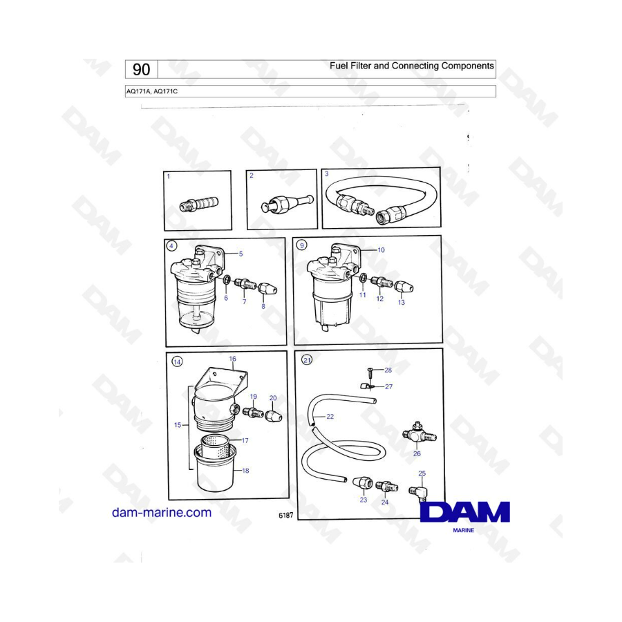 Volvo Penta AQ171 - Filtro de combustible y componentes de conexión