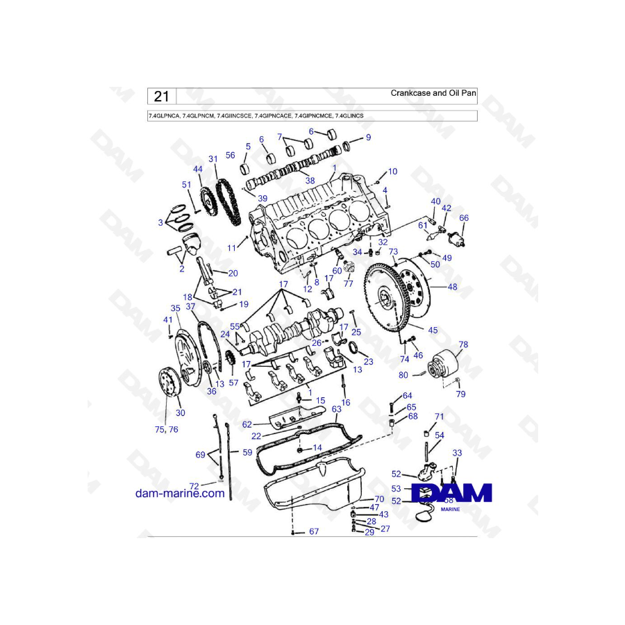 Volvo Penta 7.4L GL - Crankcase and Oil Pan