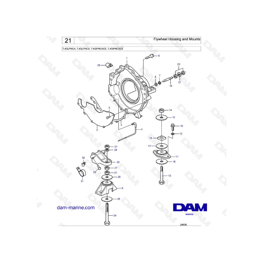 Volvo Penta 7.4L GL - Carcasa y soportes del volante