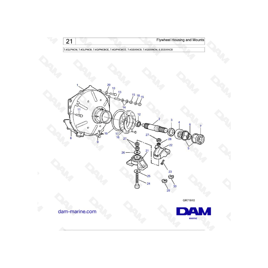 Volvo Penta 7.4L GL - Carcasa y soportes del volante