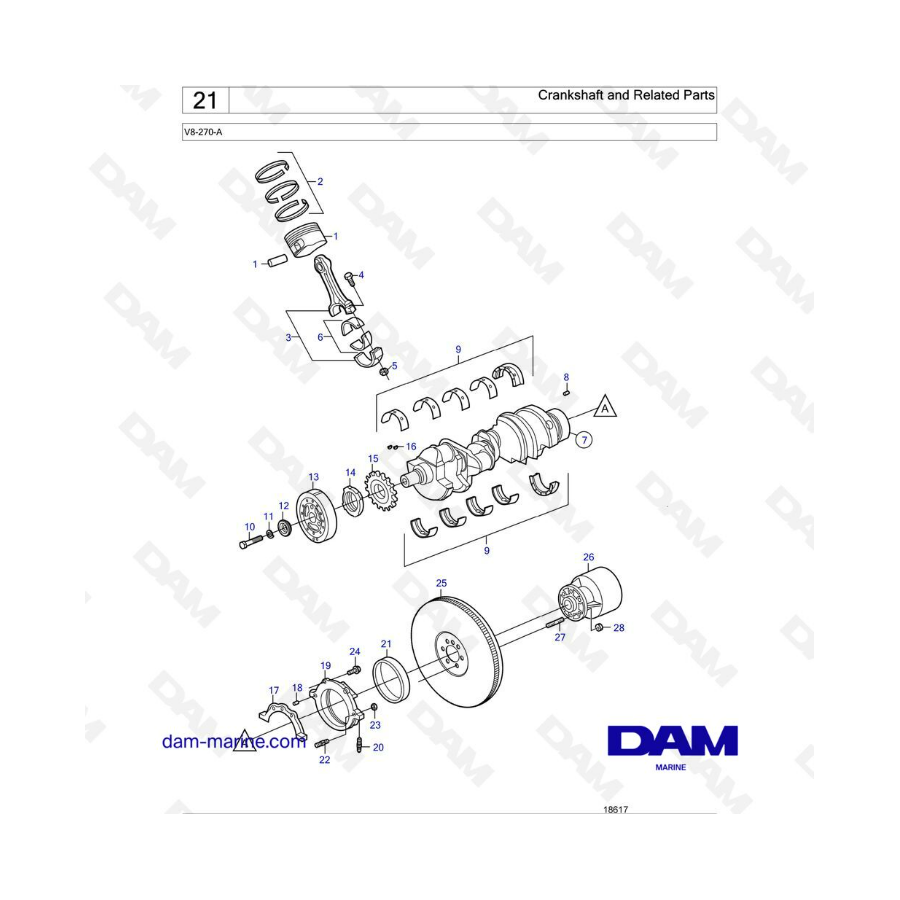 Volvo Penta V8-270 - Cigüeñal y piezas relacionadas