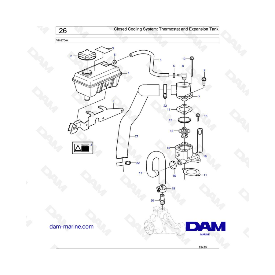 Volvo Penta V8-270 - Closed cooling system : thermostat & expansion tank