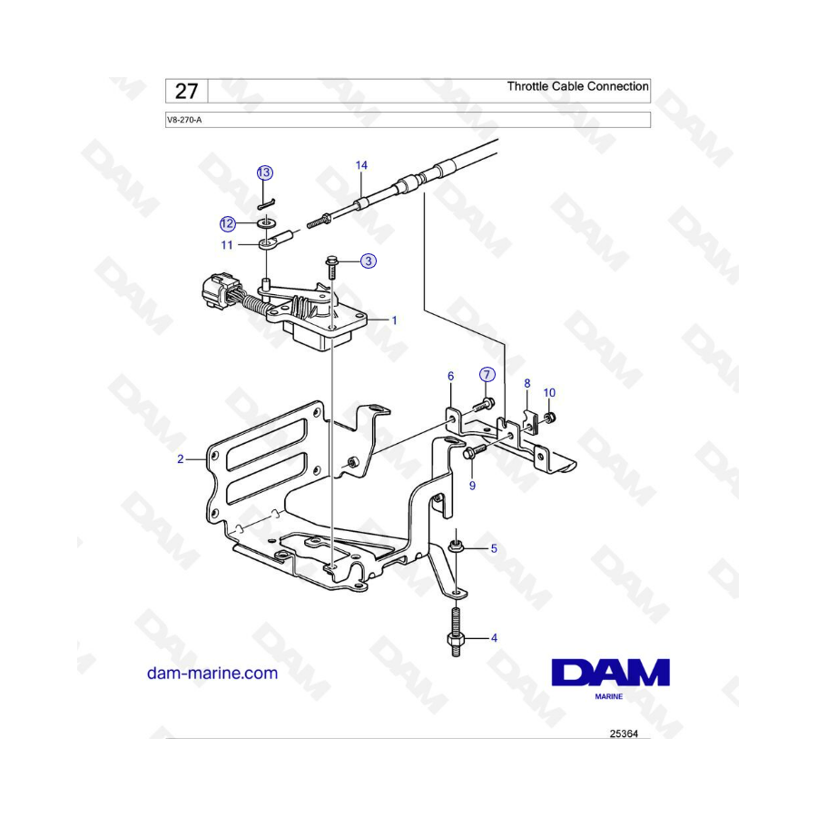 Volvo Penta V8-270 - Throttle cable connection