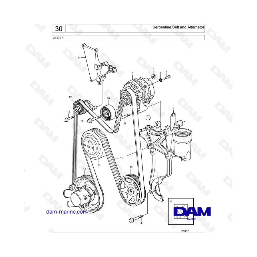 Volvo Penta V8-270 - Correa serpentina y alternador