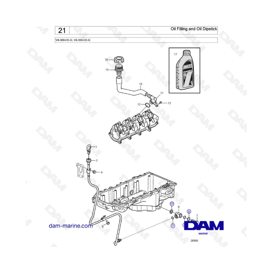 Volvo Penta V8-300 - Oil filling & oil dipstick