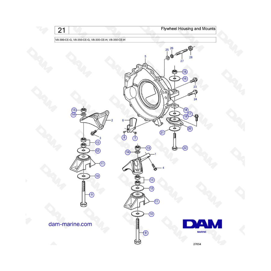 Volvo Penta V8-300 - Carcasa y soportes del volante