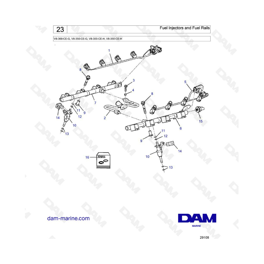 Volvo Penta V8-300 - Fuel injectors and fuel rails