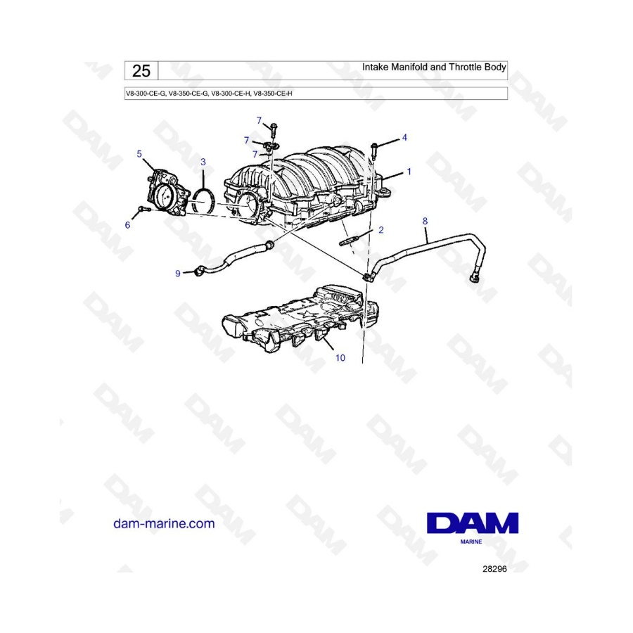 Volvo Penta V8-300 - Colector de admisión y cuerpo de mariposa