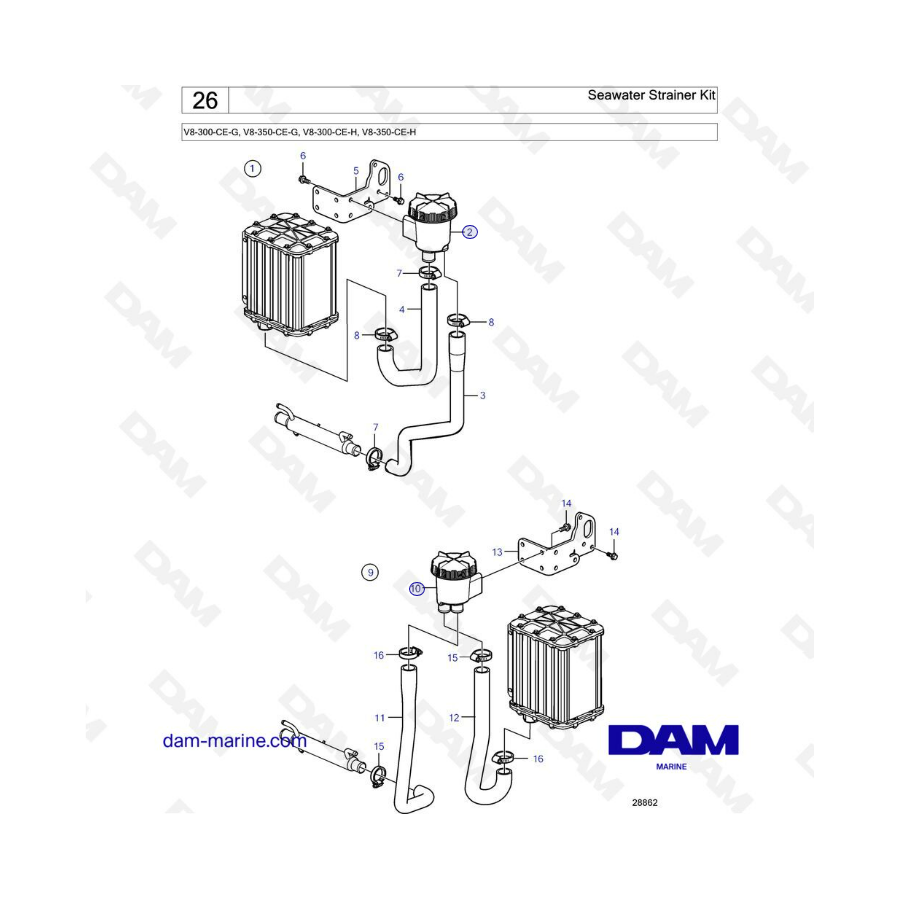 Volvo Penta V8-300 - Kit filtro agua de mar