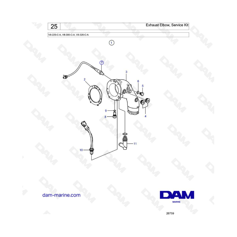 Volvo Penta V8-225 - Codo de escape, kit de servicio