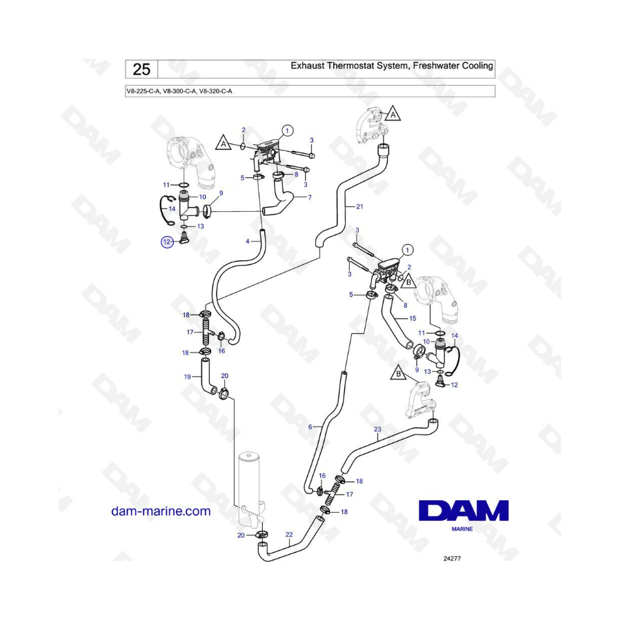 Volvo Penta V8-225 - Exhaust thermostat system, freshwater cooling