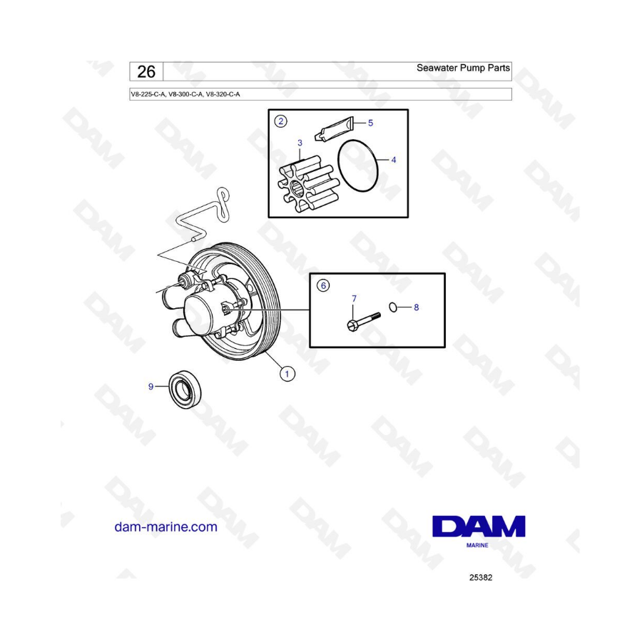 Volvo Penta V8-225 - Seawater pump parts