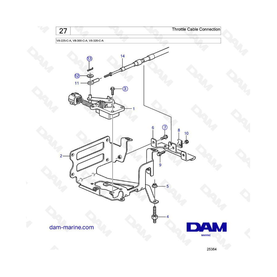 Volvo Penta V8-225 - Throttle cable connection