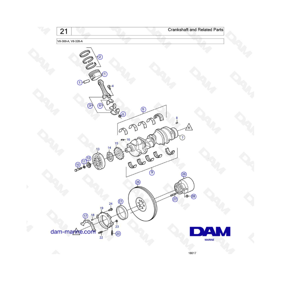 Volvo Penta V8-320 - Cigüeñal y piezas relacionadas