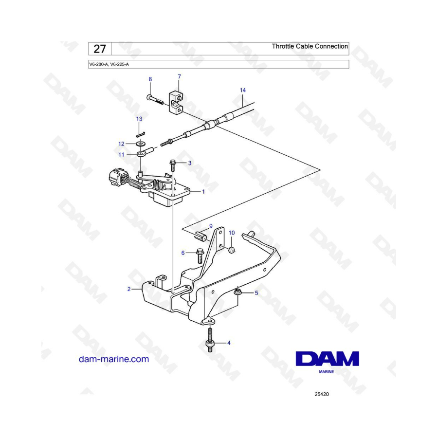 Volvo Penta V6-200 - Conexión del cable del acelerador