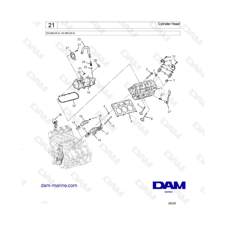 Volvo Penta V6-240 / V6-280 - Cylinder head