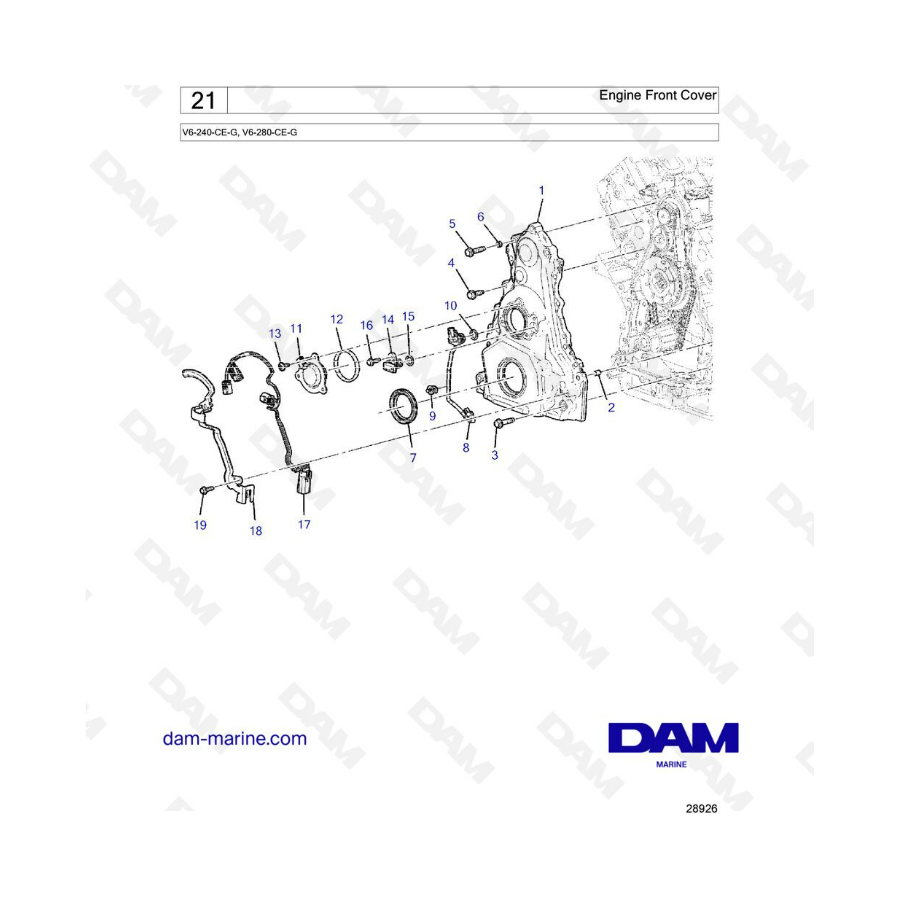 Volvo Penta V6-240 / V6-280 - Cubierta delantera del motor