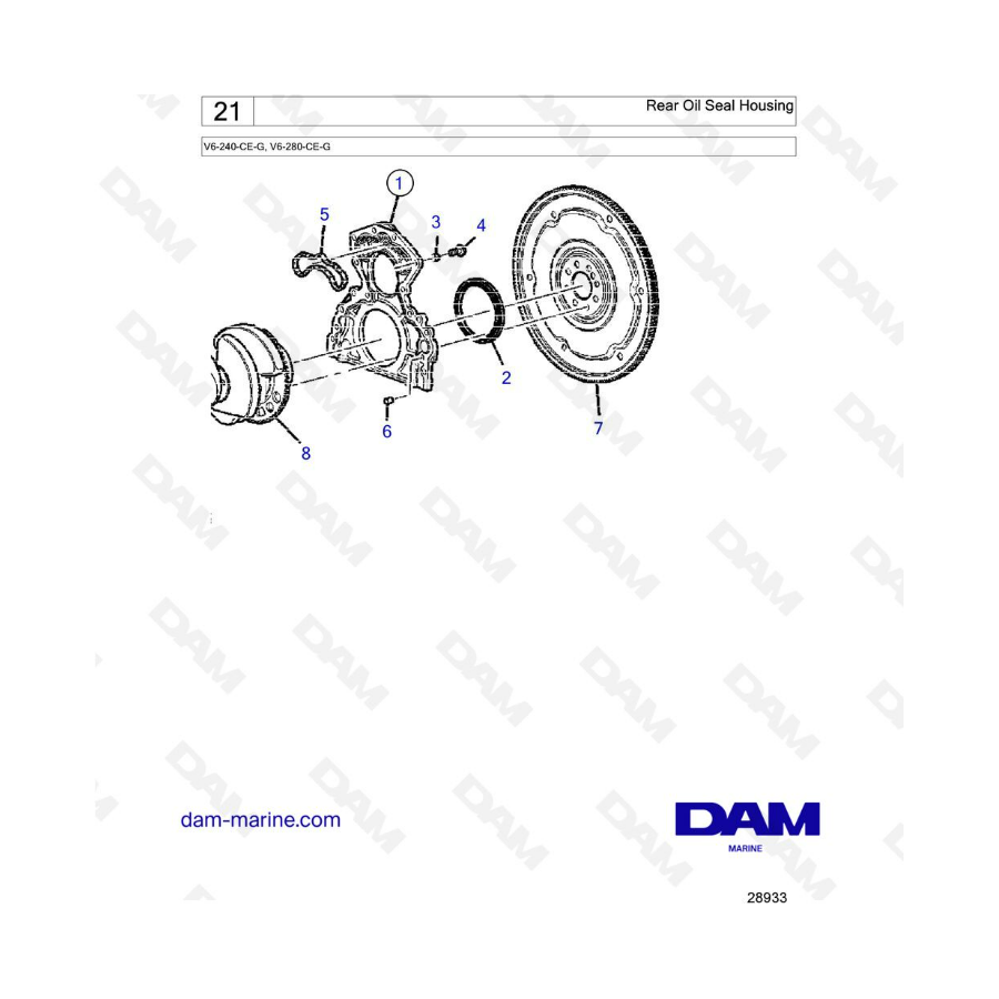 Volvo Penta V6-240 / V6-280 - Caja del sello de aceite trasero