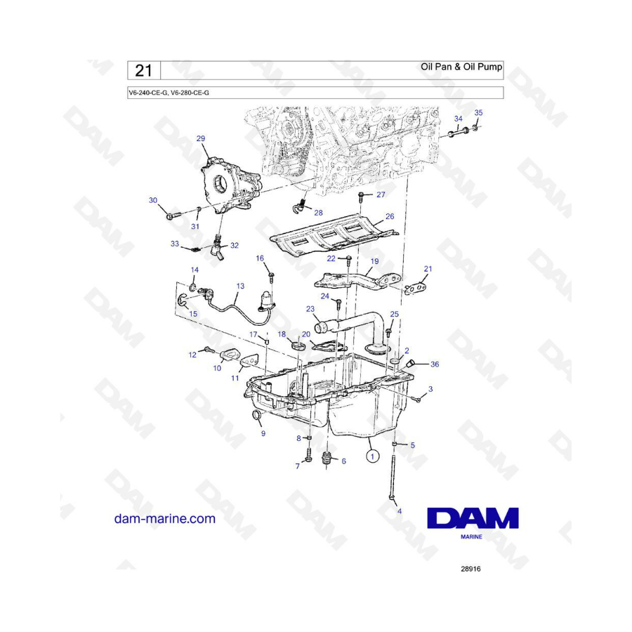 Volvo Penta V6-240 / V6-280 - Cárter de aceite y bomba de aceite