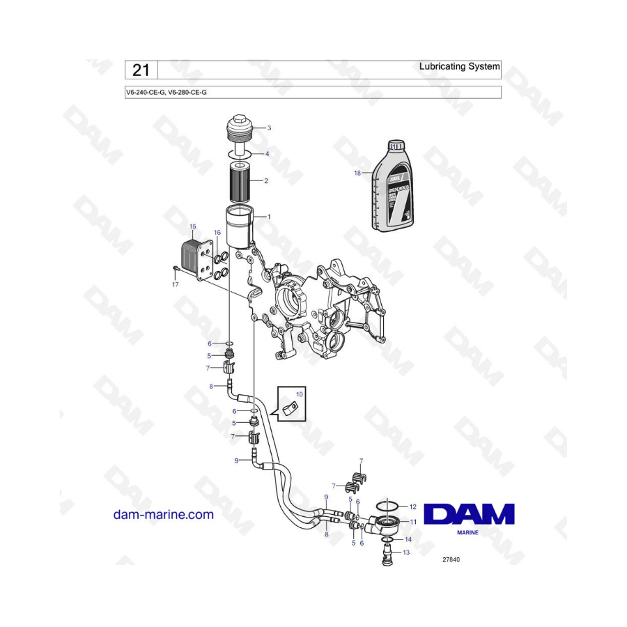 Volvo Penta V6-240 / V6-280 - Sistema de lubricación