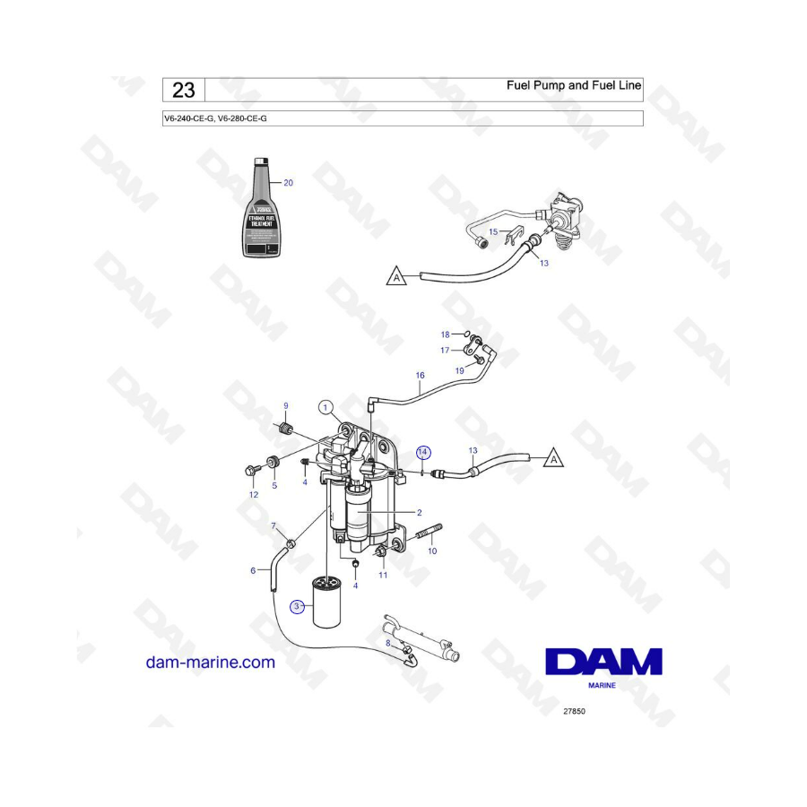 Volvo Penta V6-240 / V6-280 - Bomba de combustible y tubería de combustible