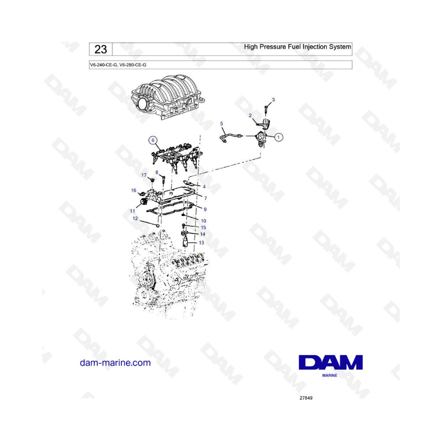 Volvo Penta V6-240 / V6-280 - High pressure fuel injection system