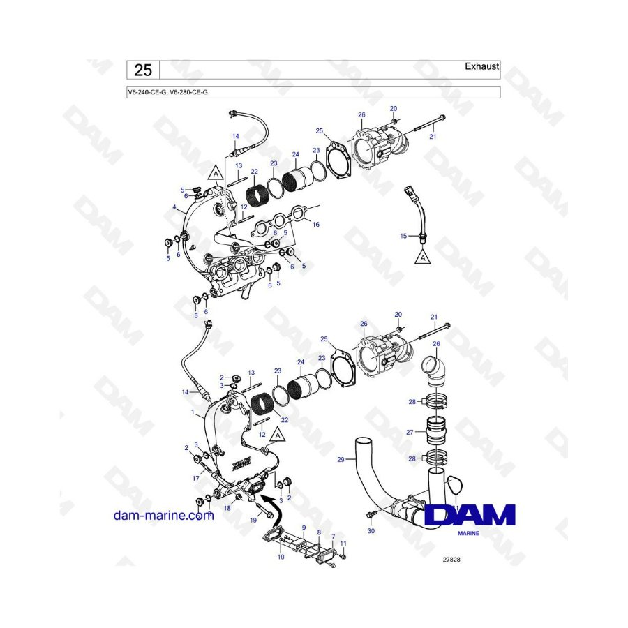 Volvo Penta V6-240 / V6-280 - Escape