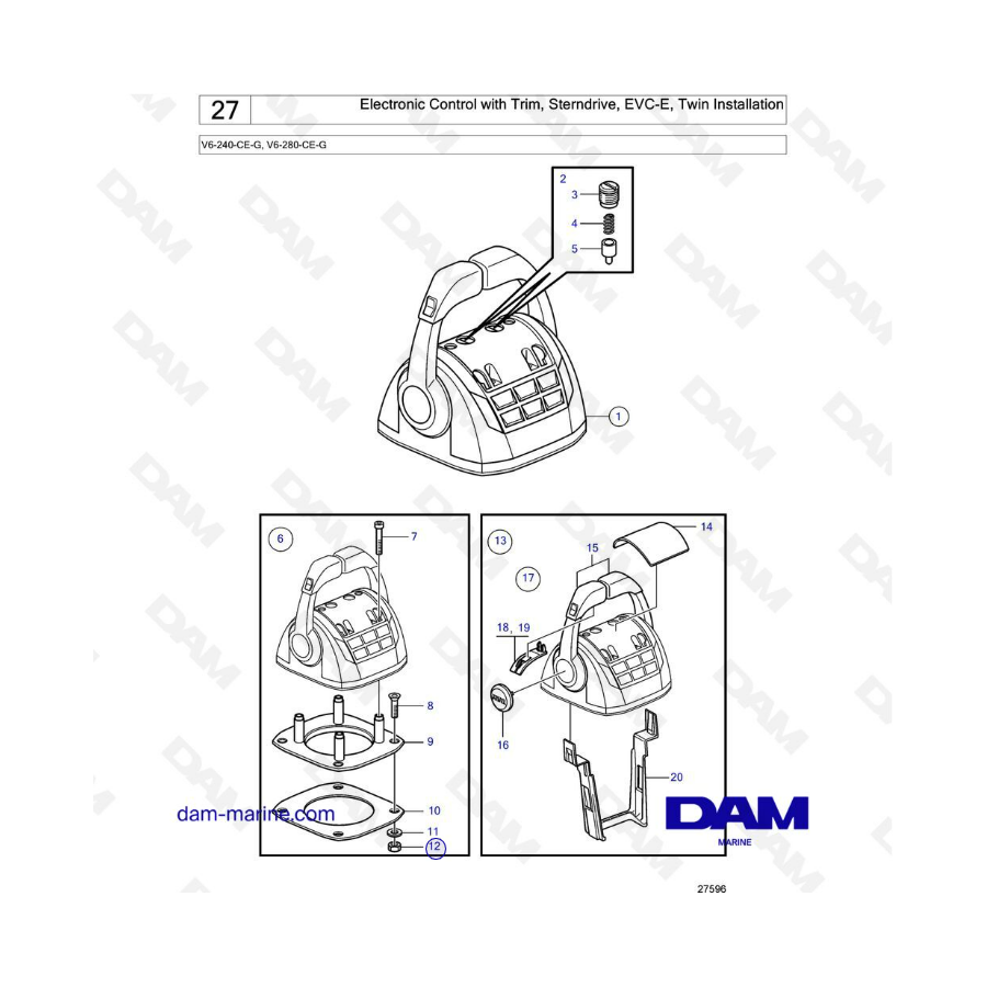 Volvo Penta V6-240 y V6-280: control electrónico con dentrofueraborda compensado, EVC-E, instalación doble